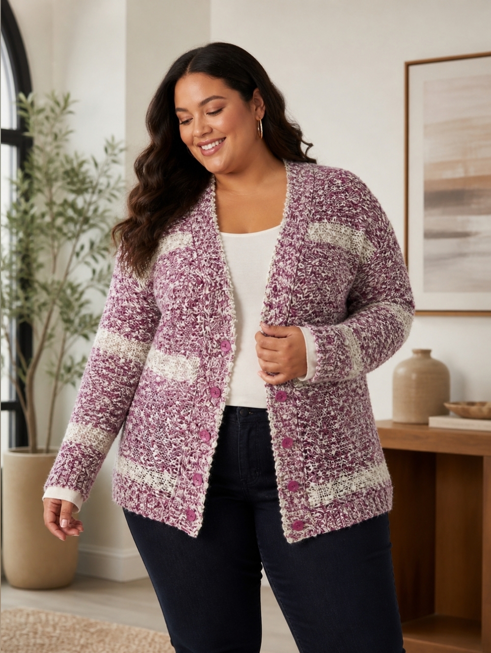 LANE BRYANT Women's Classic Long-Sleeve Sweater Knit Button-Front Cardigan